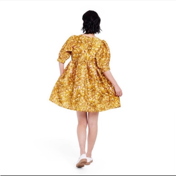 NWT Kika Vargas for Target Floral Puff Sleeve Mini Dress Gold - Picture 6 of 6